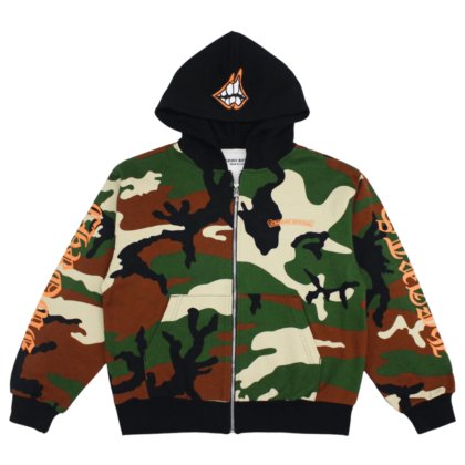 Chrome Hearts Matty Boy Caution Thermal Zip Up Hoodie Camo - front