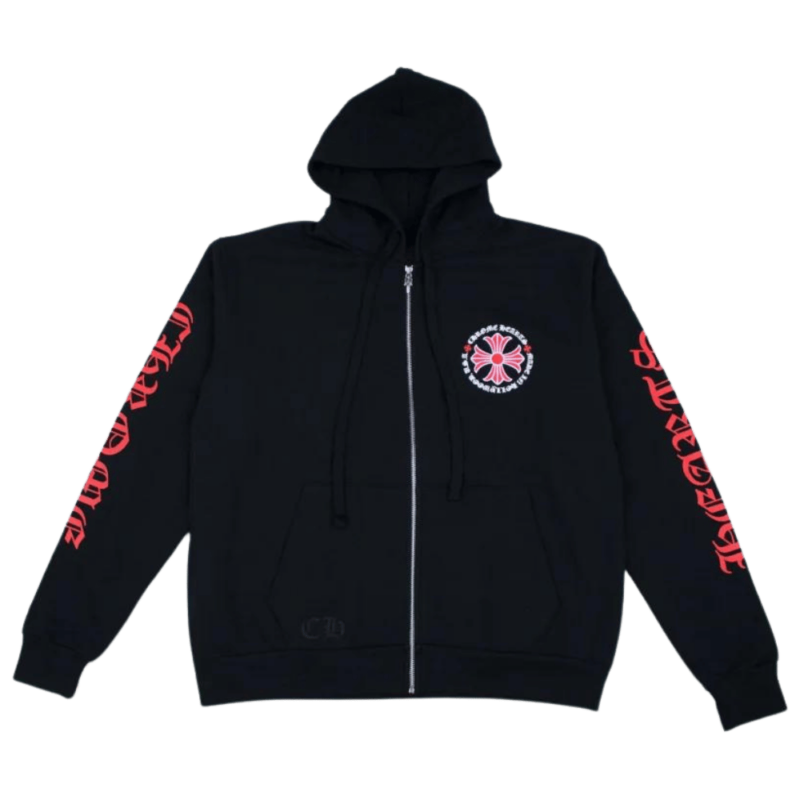 Chrome Hearts Made In Hollywood Plus Cross Zip Up Hoodie Black - front