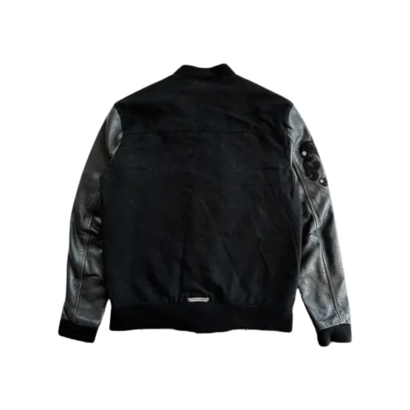 CH Black Leather Cross Patch Bomber Jacket - back