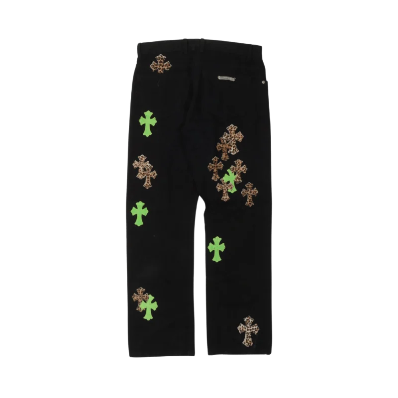 Chrome Hearts Green & Leopard Cross Patch Jeans Black - back