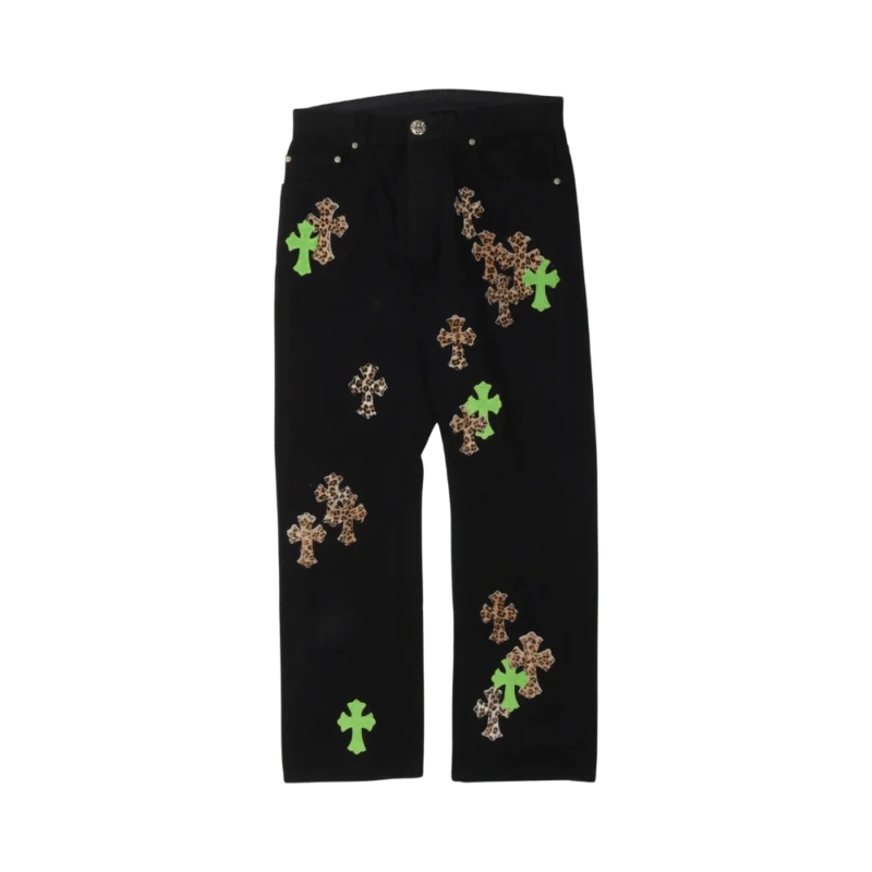 Chrome Hearts Green & Leopard Cross Patch Jeans Black - front