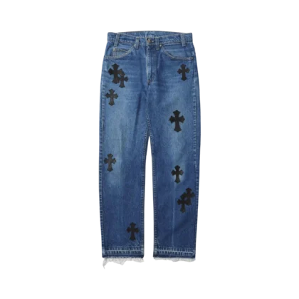 Chrome Hearts Black Crosses Indigo Denim Blue Jeans - front