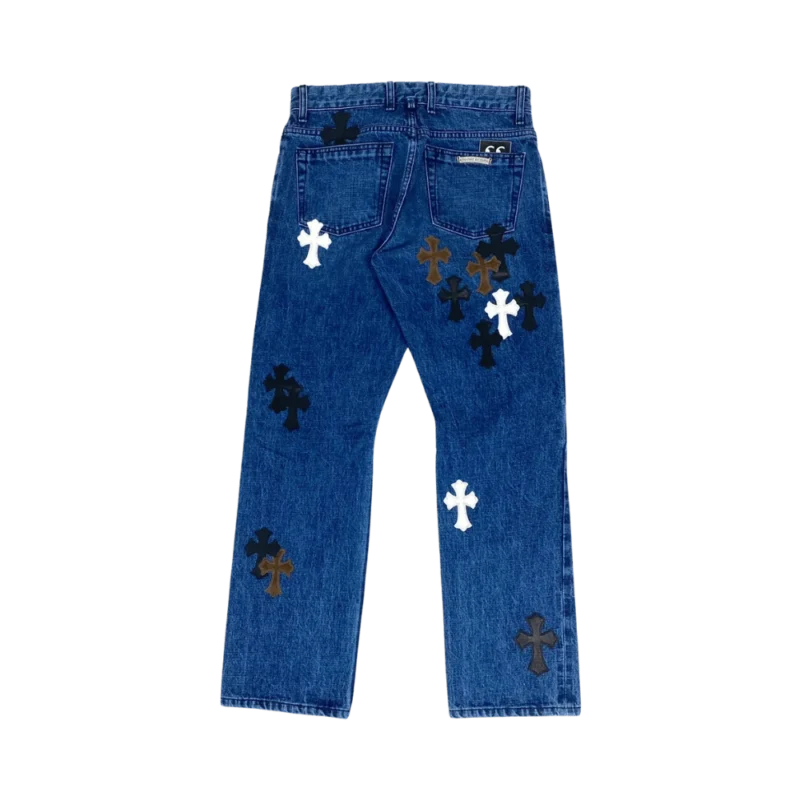 Chrome Hearts Fleur Knee Cross Patch Jeans Blue - back