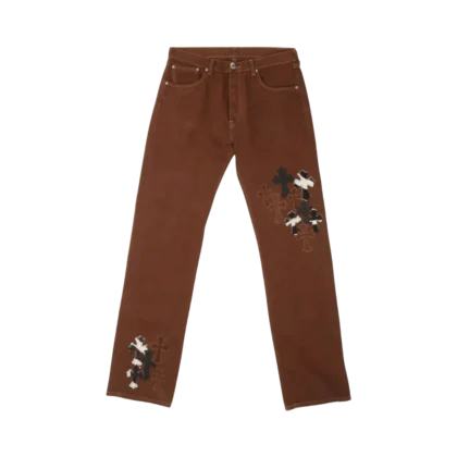 Chrome Hearts NYFW Exclusive Zebra Cross Patch Jeans Brown - front