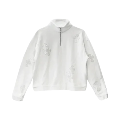 Chrome Hearts Patent Leather Cross Quarter Zip Sweatshirt White - front